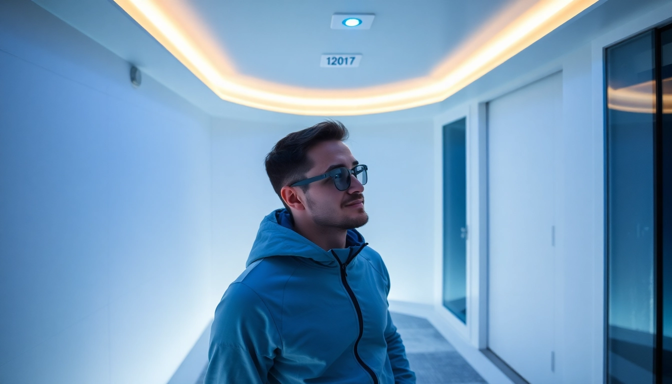 Kältekammer bei -110 °C für innovative Kryotherapie, die Benutzer in komfortabler Sportkleidung zeigt.