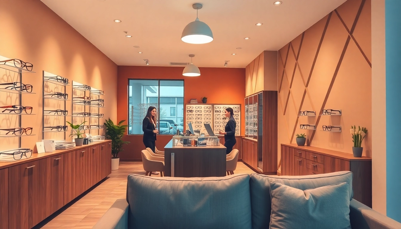 Consult a professional optician Nürnberg for personalized eyeglass solutions in a vibrant office.