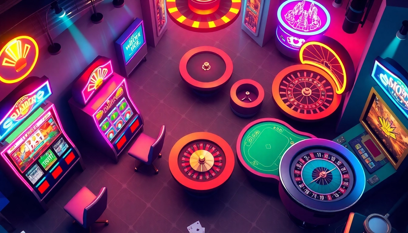 Engage in thrilling games at an online casino schweiz, featuring colorful slot machines and live tables.