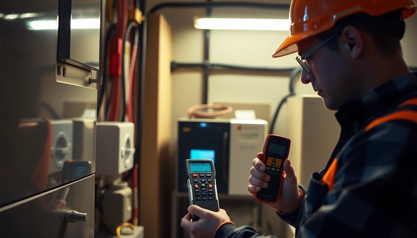 Inspecting Prüfung ortsveränderlicher elektrischer Betriebsmittel using specialized tools for safety compliance.