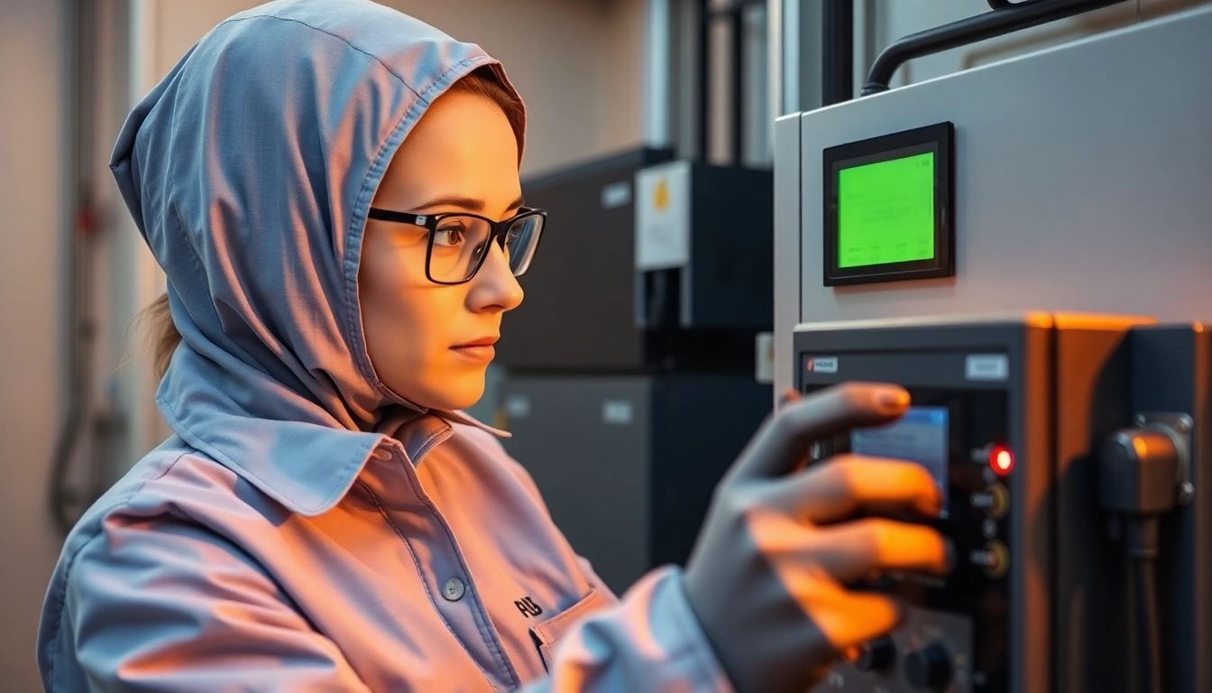 Technikerin durchführt die DGUV V3 Prüfung elektrischer Geräte in einem Büro mit modernen Prüfgeräten.