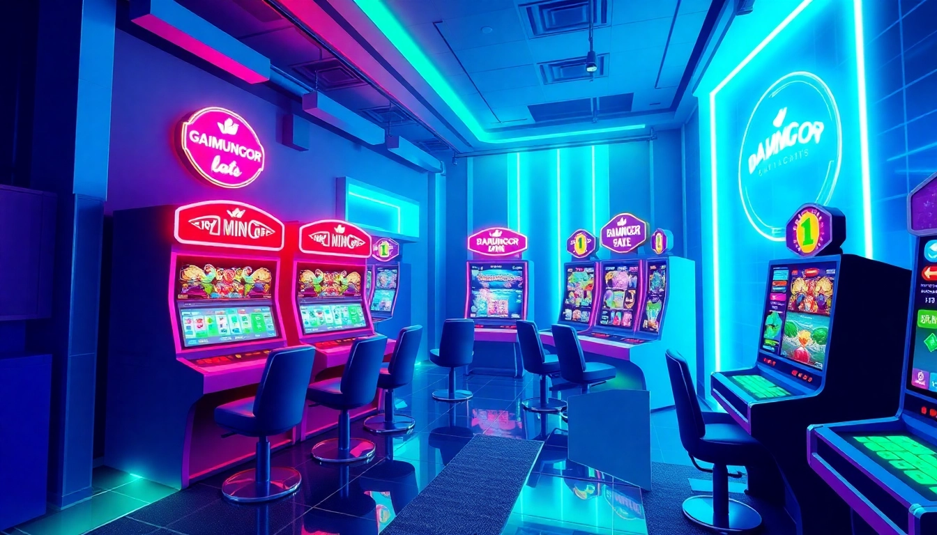 Djarumgacor gaming environment showcasing vibrant slot machines and colorful digital interfaces.