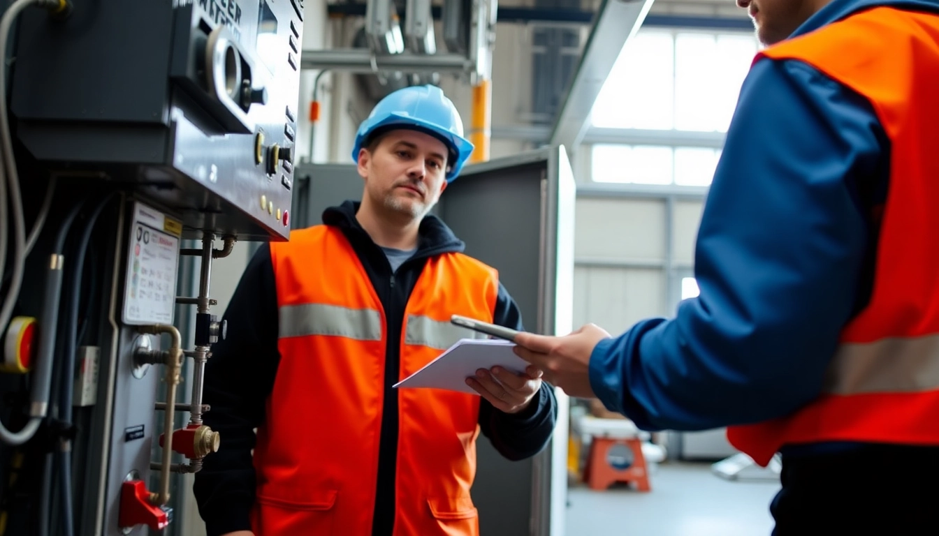 Technician performing a DGUV V3 Prüfung to ensure equipment safety and compliance in an electrical workshop.