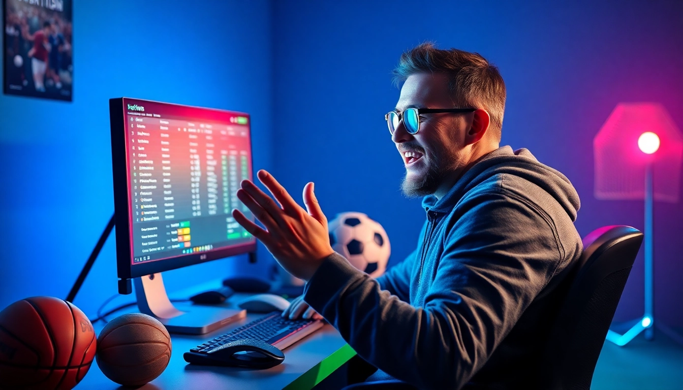 Erlebe den Nervenkitzel von Sportwetten mit einem leidenschaftlichen Wettenden, der seine Strategie plant.