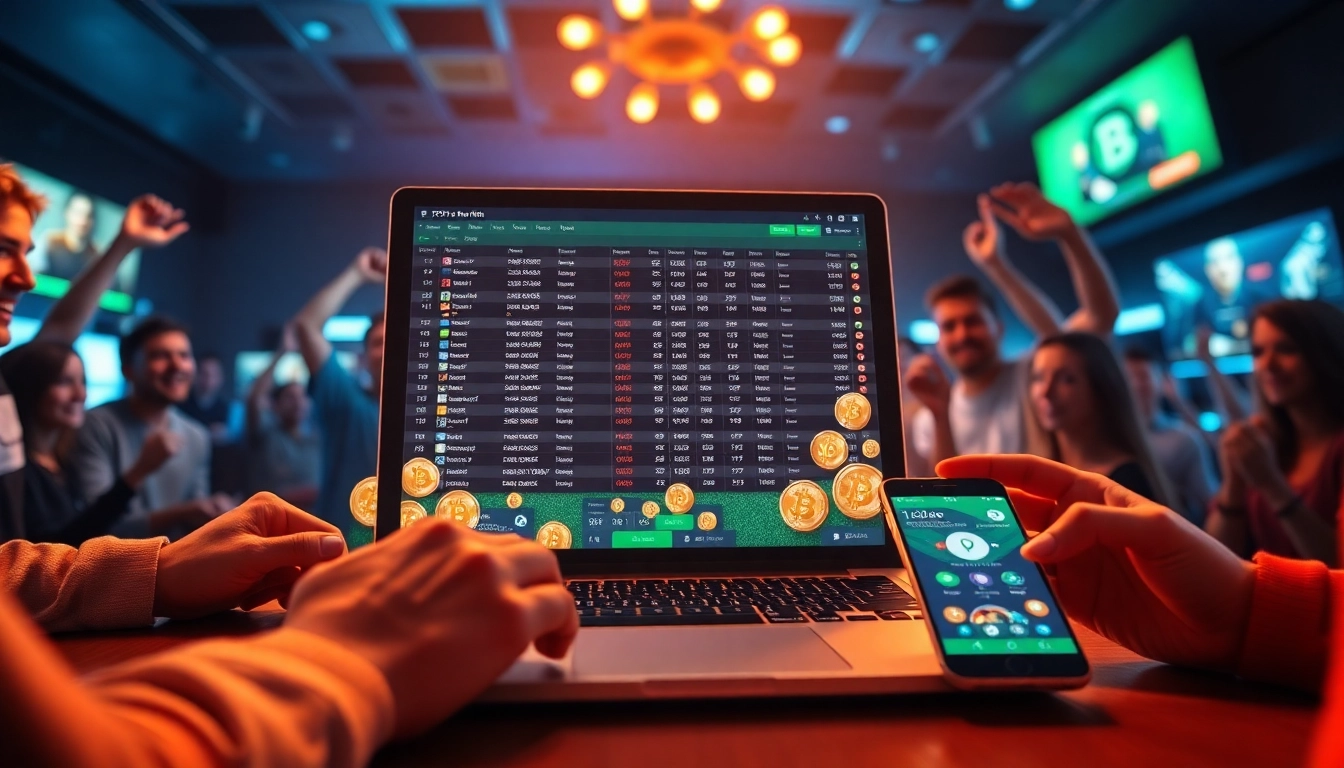 Experience Betting with bitcoin through a modern digital sportsbook showcasing vibrant odds and cryptocurrency symbols.