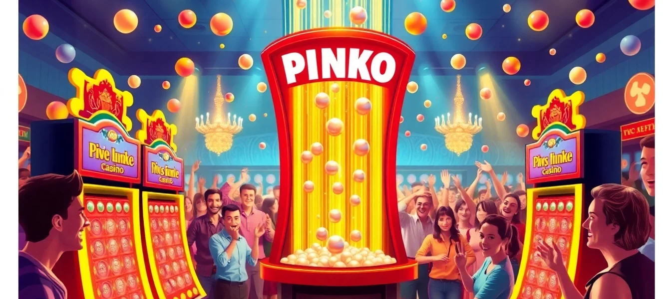 Experience the thrill of winning in a lively Plinko casino setting with colorful boards and excited players.