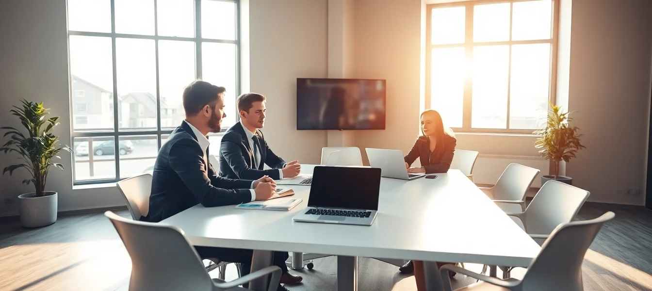 Professionelle Headhunter Rostock arbeiten in einem modernen Büro, während sie zusammen diskutieren.