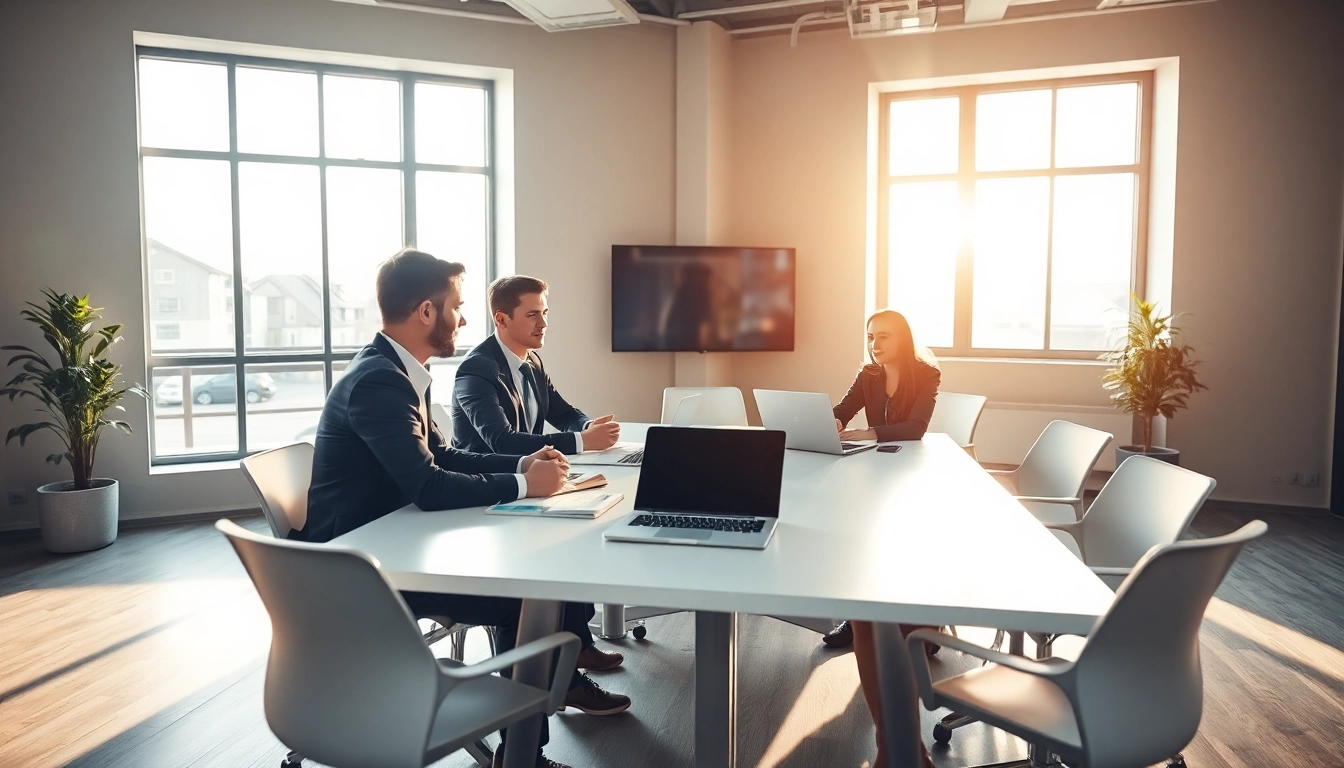 Professionelle Headhunter Rostock arbeiten in einem modernen Büro, während sie zusammen diskutieren.