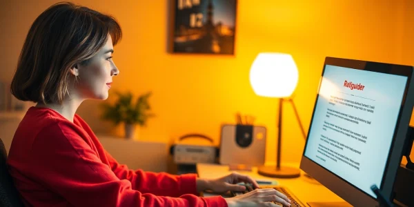 Ratgeber: Person liest interessante Informationen am Computer, um Wissen zu erweitern.