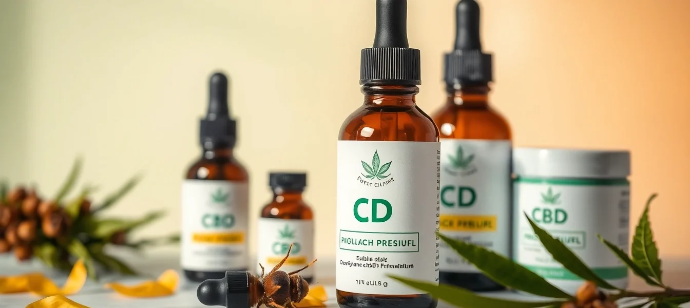 CBD Produkte in hochwertiger Präsentation, strahlend und rein, für Ihr Wohlbefinden.