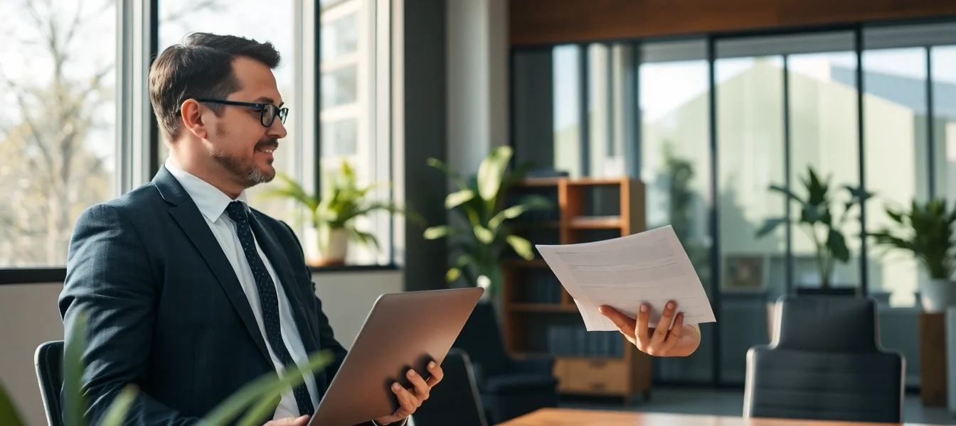 Headhunter bespricht professionelle Möglichkeiten mit einem Klienten in einem modernen Büro.