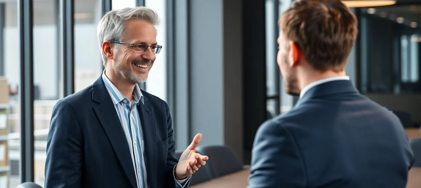 Headhunter Führungskräfte im Gespräch mit einem Bewerber in einem modernen Büro