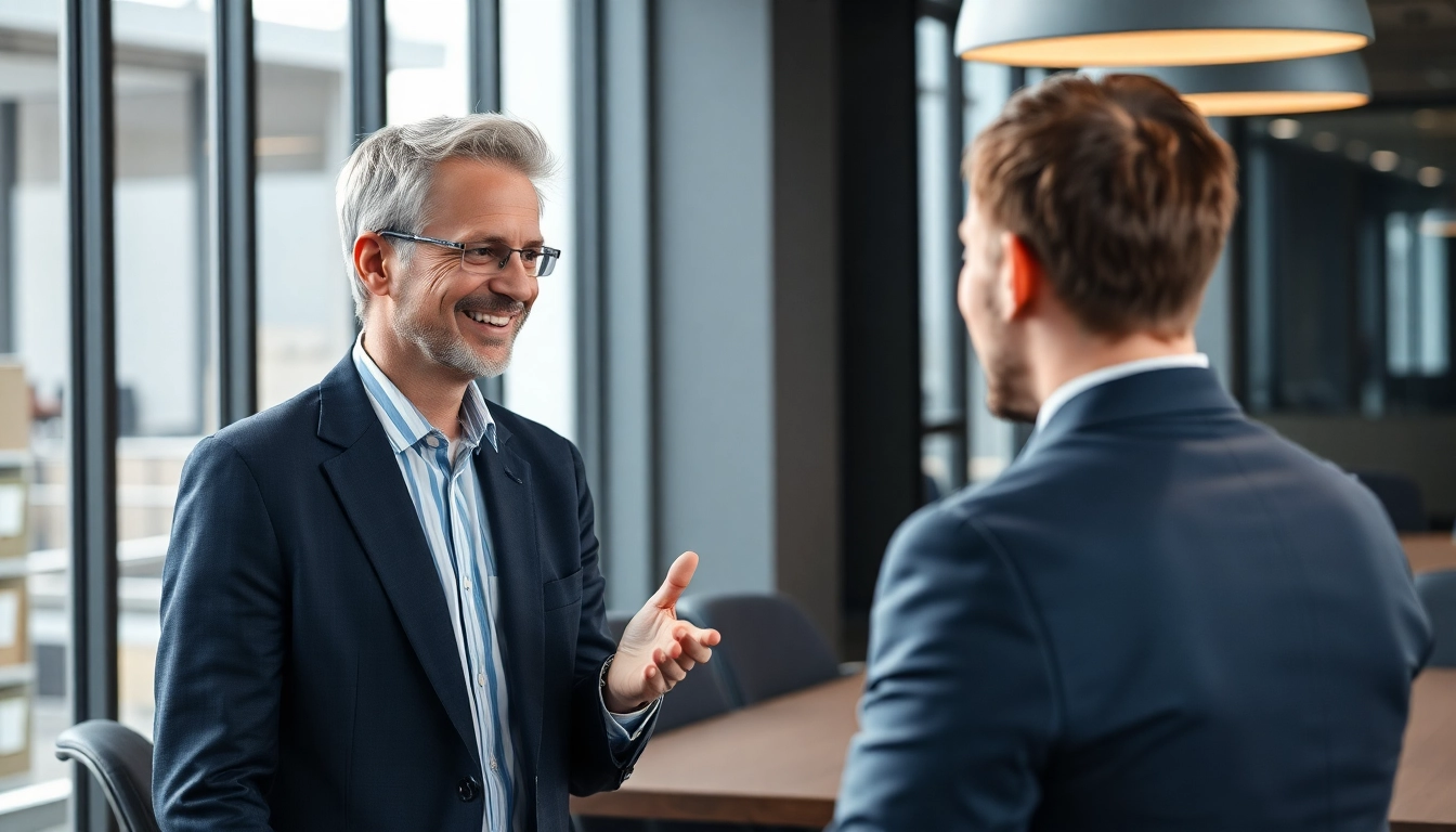 Headhunter Führungskräfte im Gespräch mit einem Bewerber in einem modernen Büro