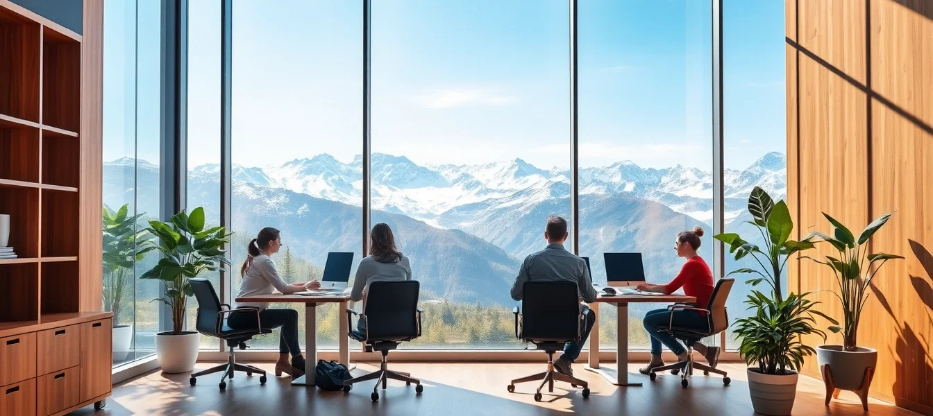 Visualisierung einer modernen Headhunter Schweiz Büroatmosphäre mit engagierten Mitarbeitenden.