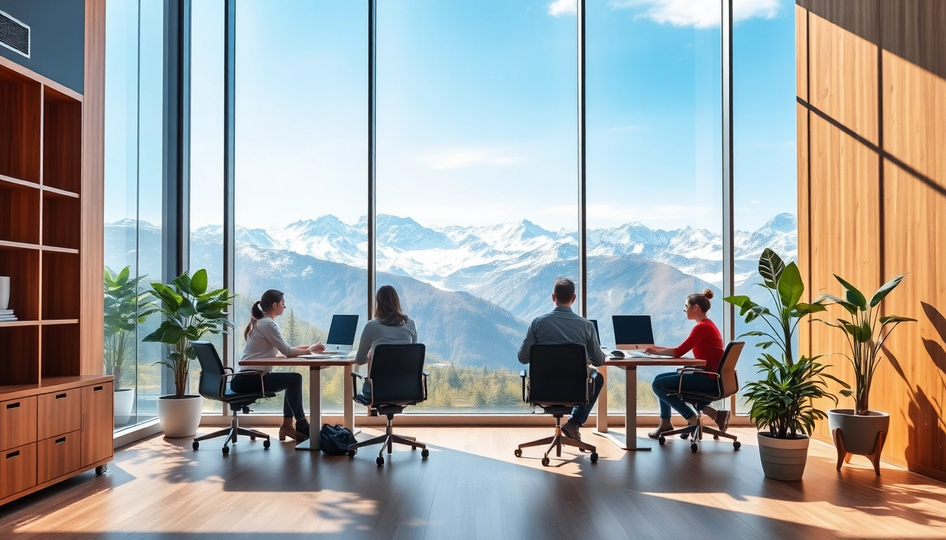 Visualisierung einer modernen Headhunter Schweiz Büroatmosphäre mit engagierten Mitarbeitenden.