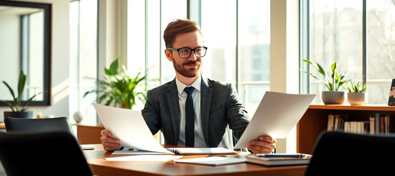 Headhunter Berlin analysiert Lebenslauf in elegantem Büro mit natürlichem Licht.