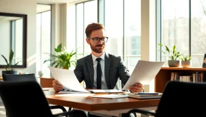 Headhunter Berlin analysiert Lebenslauf in elegantem Büro mit natürlichem Licht.