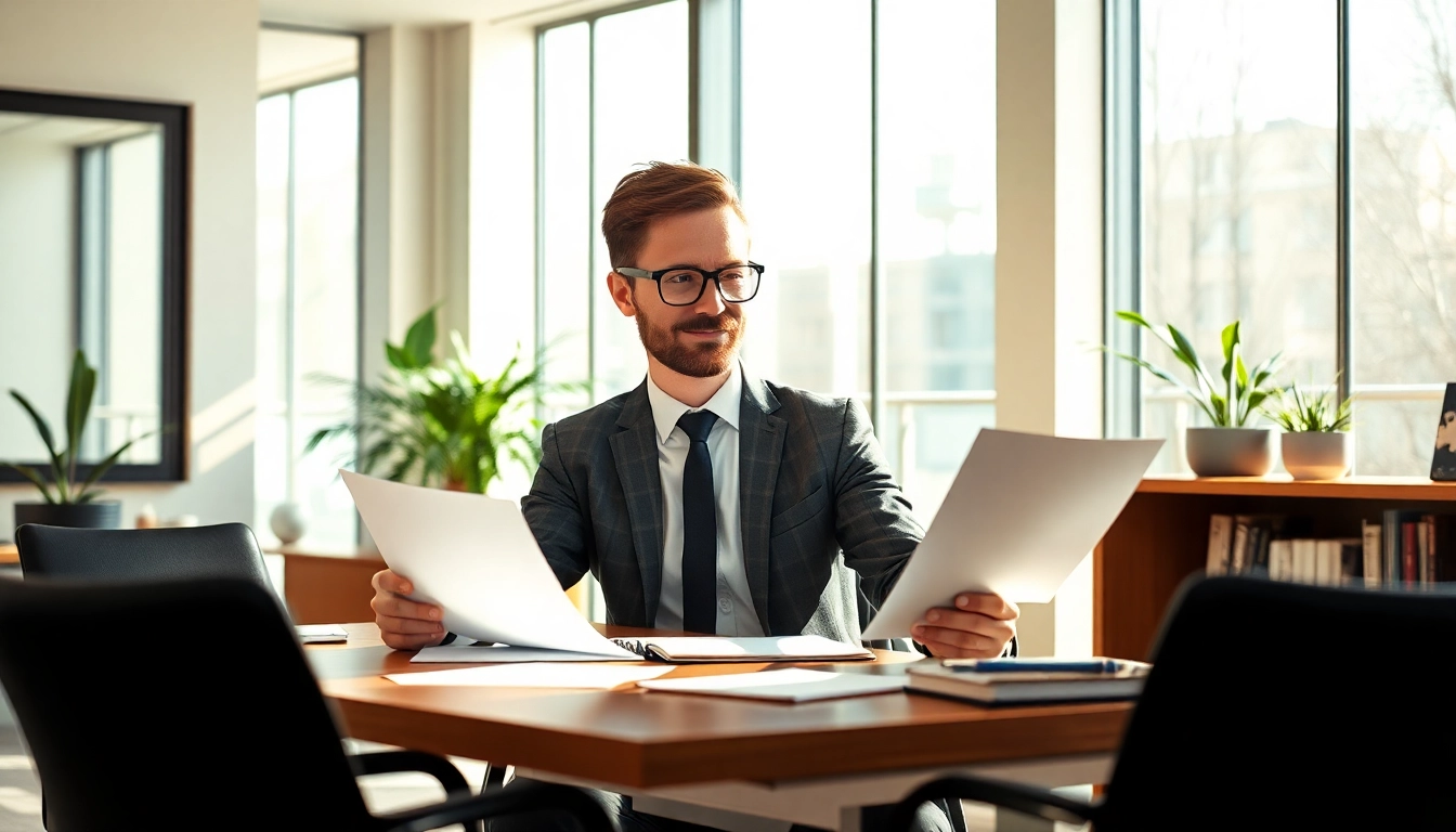 Headhunter Berlin analysiert Lebenslauf in elegantem Büro mit natürlichem Licht.