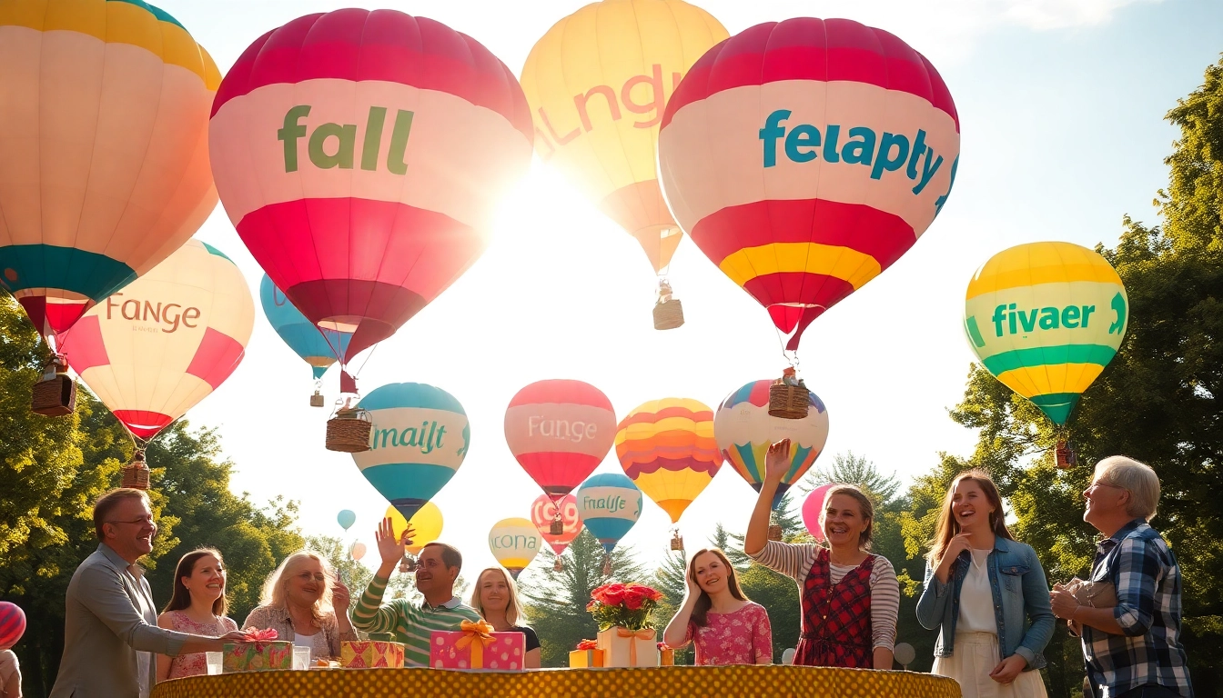 Luftballons bedrucken: Farbige, individuell gestaltete Luftballons unter freiem Himmel, die Freude und Feierlichkeit ausstrahlen.