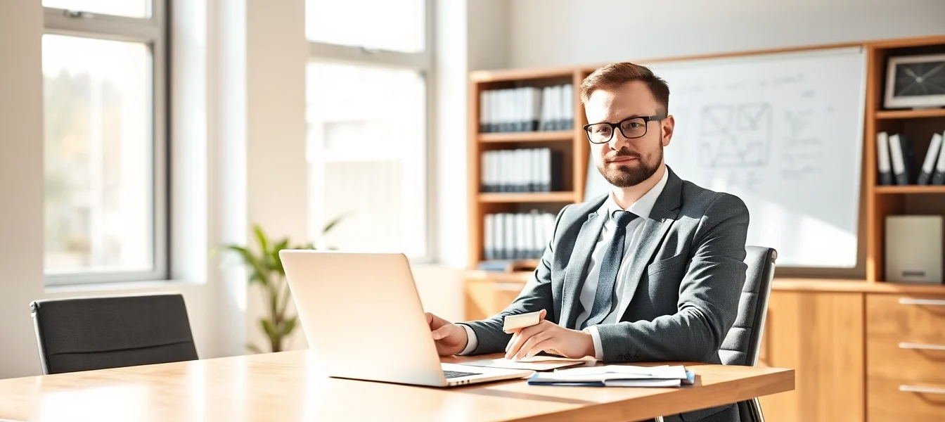 Headhunter arbeitet konzentriert an seinem Laptop in einem modernen Büro.