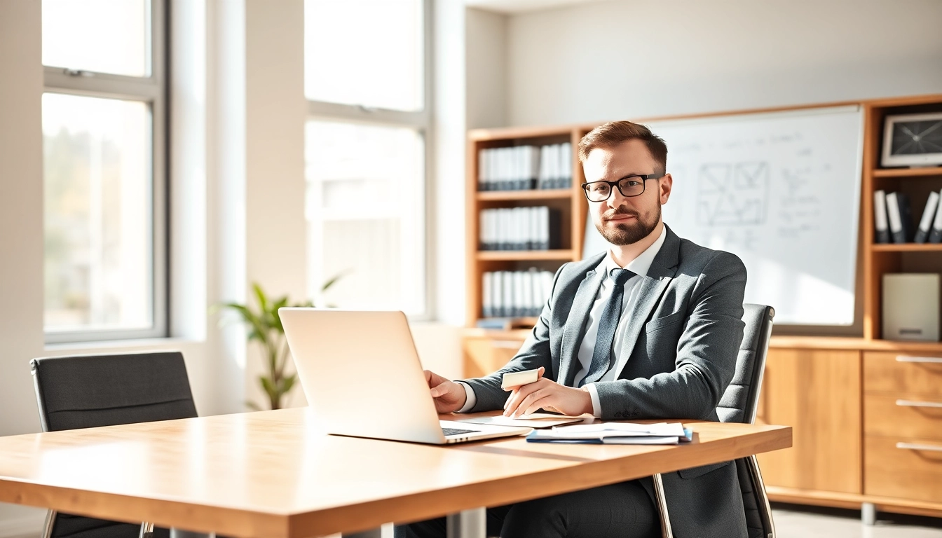 Headhunter arbeitet konzentriert an seinem Laptop in einem modernen Büro.