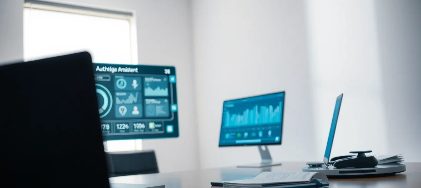 Ausgehende Anrufe Virtueller Assistant an einem modernen Arbeitsplatz tätigen.