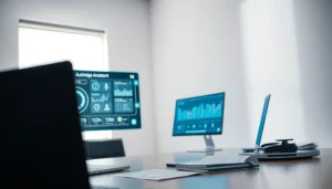 Ausgehende Anrufe Virtueller Assistant an einem modernen Arbeitsplatz tätigen.