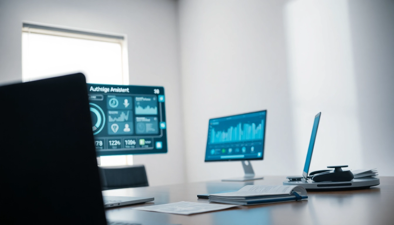 Ausgehende Anrufe Virtueller Assistant an einem modernen Arbeitsplatz tätigen.