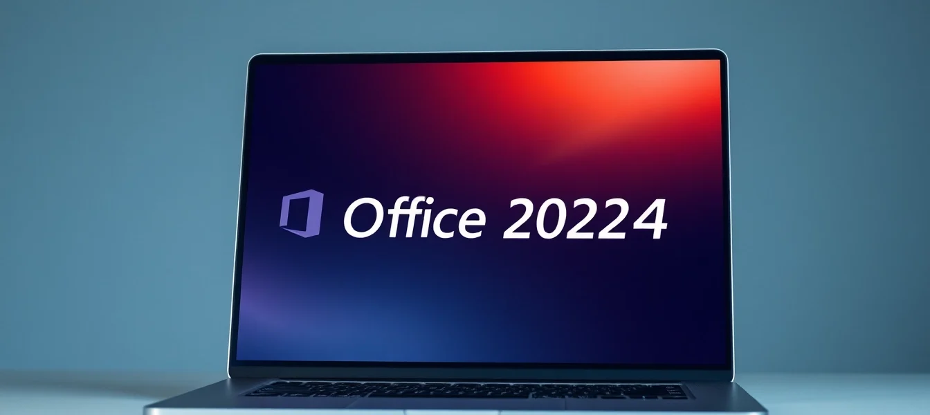 Erleben Sie den Kauf von Office 2024 mit einem modernen Laptop, der die Software-Oberfläche zeigt.