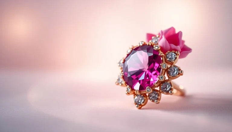 Rosenquarz Schmuckstück auf einem stilvollen Hintergrund, das seine zarte Farbe und Struktur präsentiert.