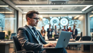 Headhunter IT analysiert Bewerbungsunterlagen in modernem Büro.