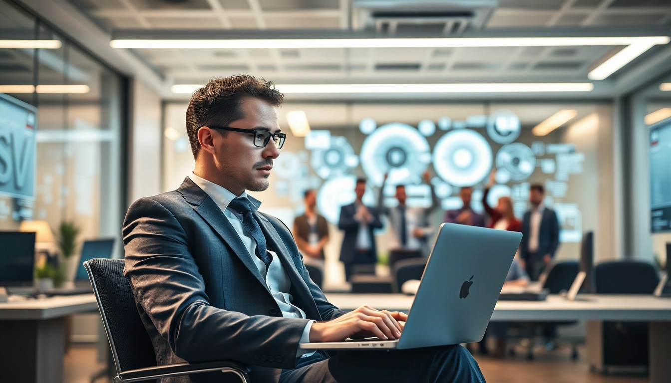 Headhunter IT analysiert Bewerbungsunterlagen in modernem Büro.