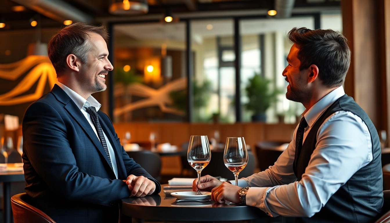 Headhunter Gastronomie im Gespräch mit einem Gastronomiekunden in einem stilvollen Restaurant.