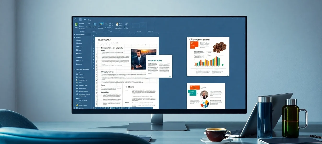 Office 2024 Professional Plus Download sofort verfügbar - Bildschirmansicht der Anwendungen Excel und Word in hellem, einladendem Raum.