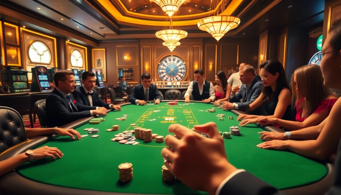 Engaging poker game at a luxury casino table, showcasing TK88's vibrant gaming experience.
