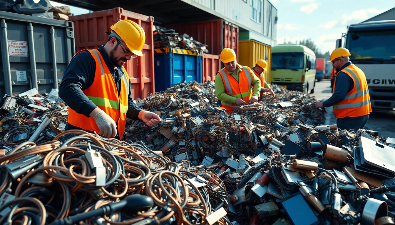 Schrotthandel in Düsseldorf: Arbeiter sortieren Schrott.