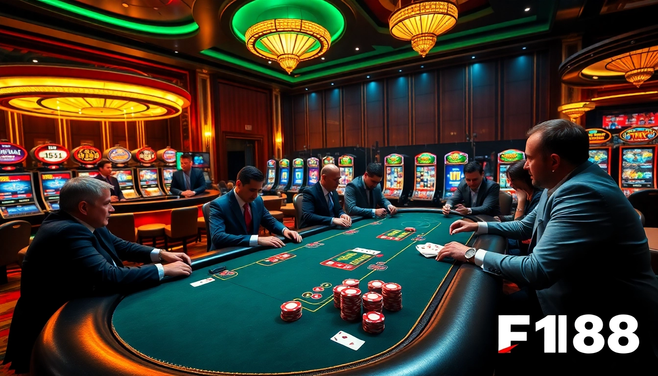 Experience the excitement of poker at https://f168.today/ with players enjoying high-stakes action and vibrant casino elements.