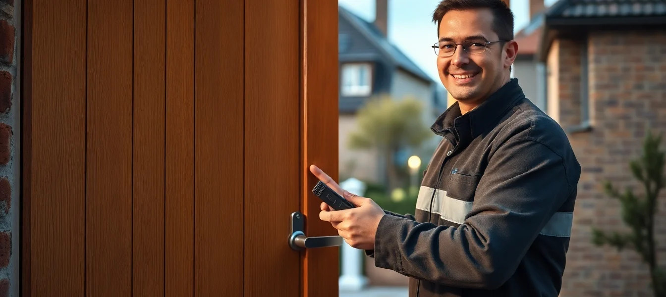 Techniker vom Schlüsseldienst Berlin öffnet eine Wohnungstür mit professionellem Werkzeug.