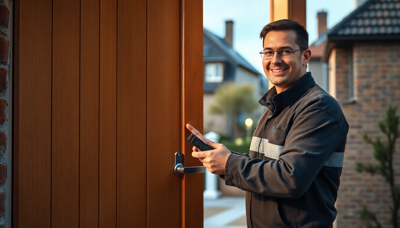 Techniker vom Schlüsseldienst Berlin öffnet eine Wohnungstür mit professionellem Werkzeug.