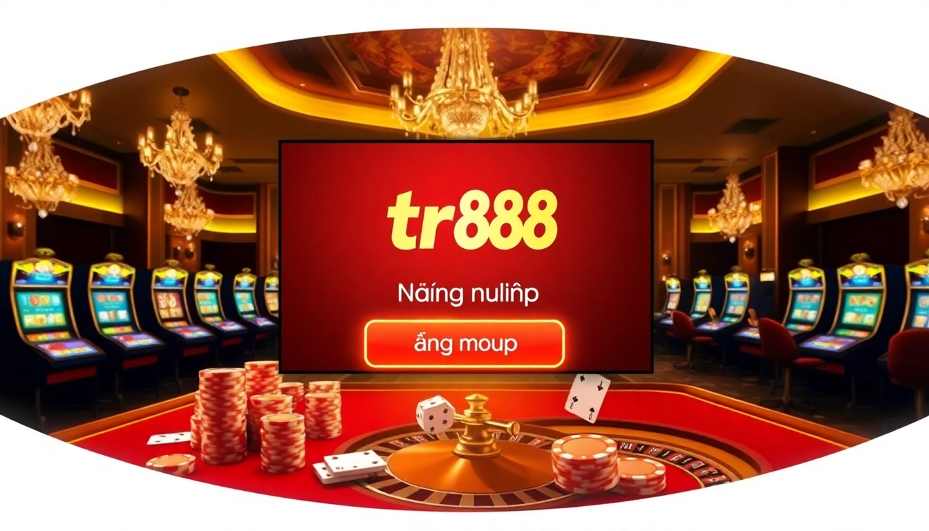 Experience the thrill of tr88 đăng nhập in a luxurious online casino setting filled with vibrant games, chips, and excitement.