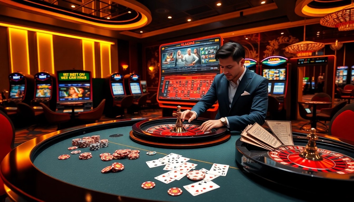Experience the excitement of UU 88 with a luxurious casino scene showcasing roulette and poker.