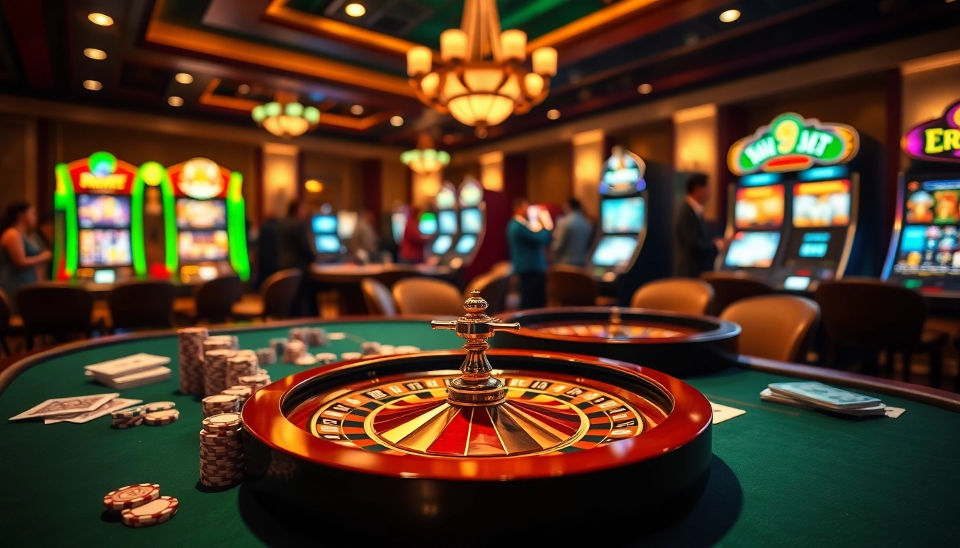 Engage in thrilling gameplay at Jun 88 Casino with vibrant tables and luxurious casino elements.