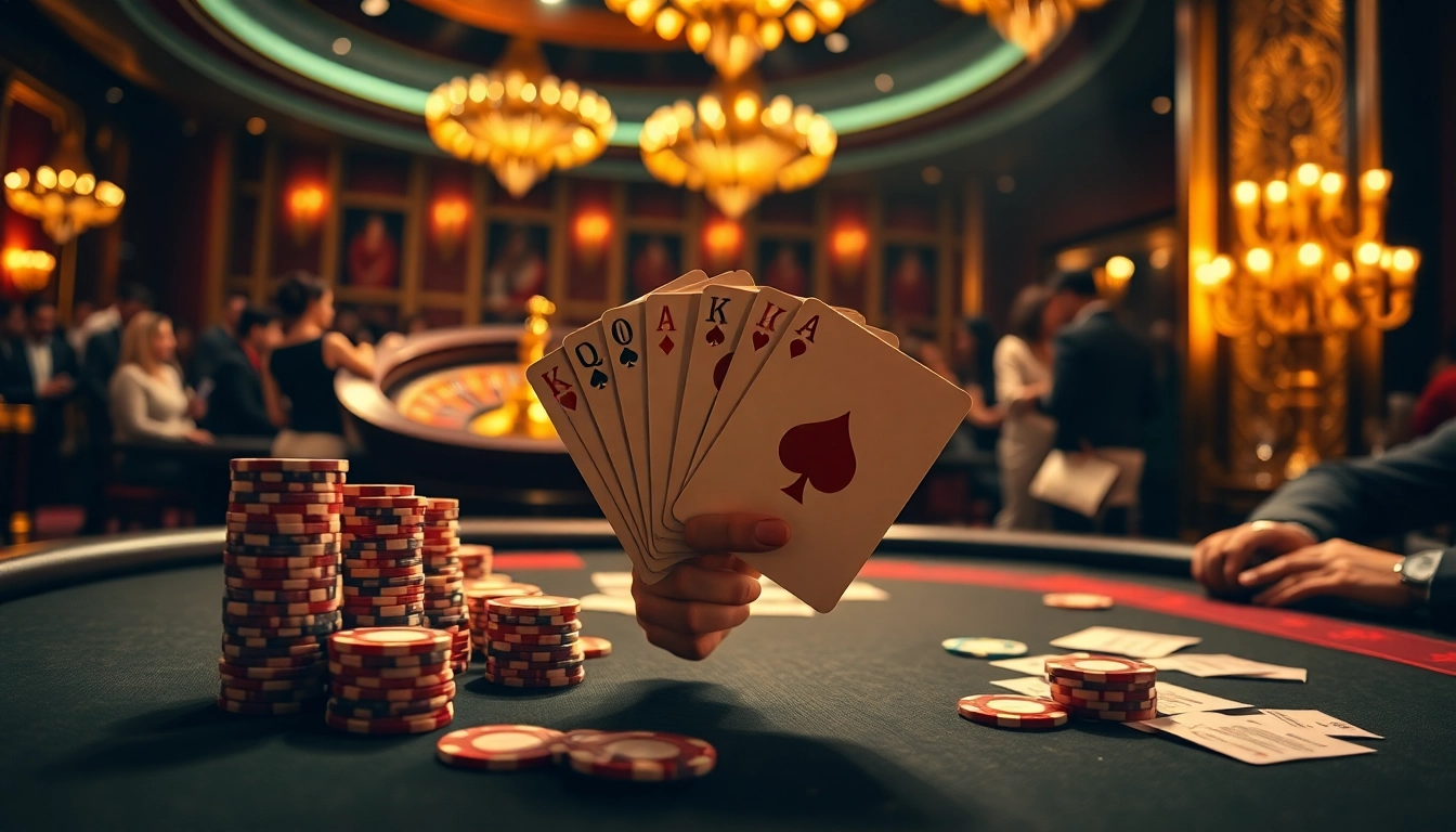 A high-stakes poker game at 888new.com, featuring a player with a royal flush and vibrant casino ambiance.