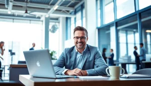 Headhunter IT berät Kunden in modernem Büro mit Laptop und Notizblock.