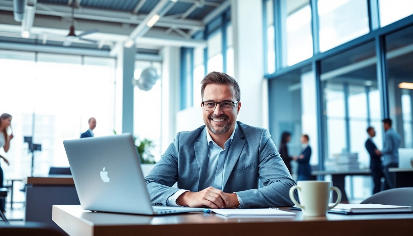 Headhunter IT berät Kunden in modernem Büro mit Laptop und Notizblock.