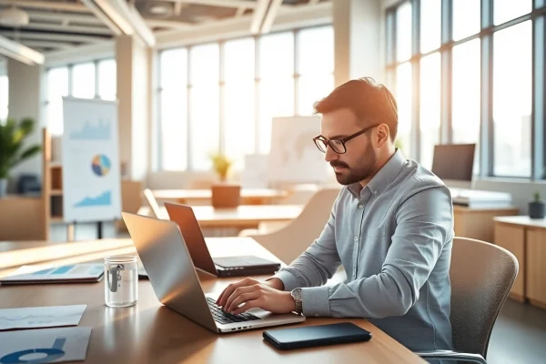 Headhunter IT analysiert Lebensläufe in modernem Büro mit digitalen Tools.