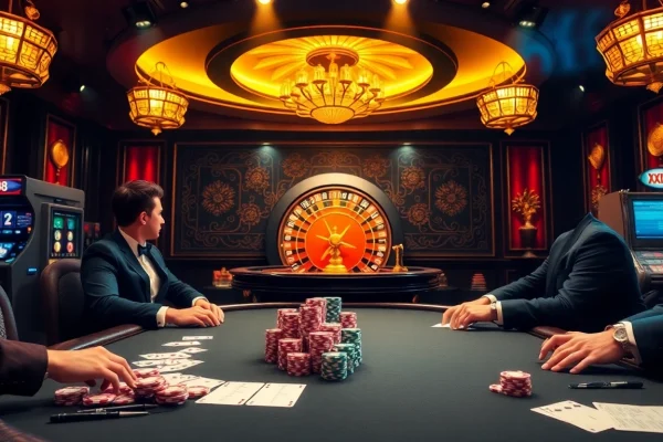 High-stakes action at a poker table featuring XX88 betting slips and vibrant chips.