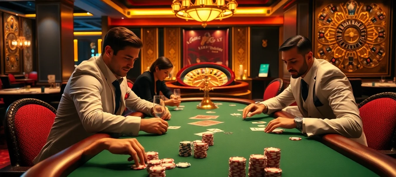 Players enjoying a high-stakes game at Jun888 casino, showcasing excitement and strategy.