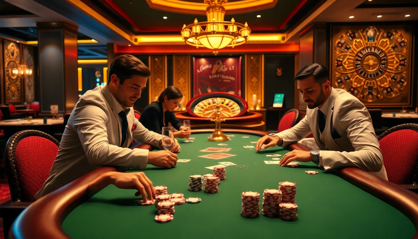 Players enjoying a high-stakes game at Jun888 casino, showcasing excitement and strategy.