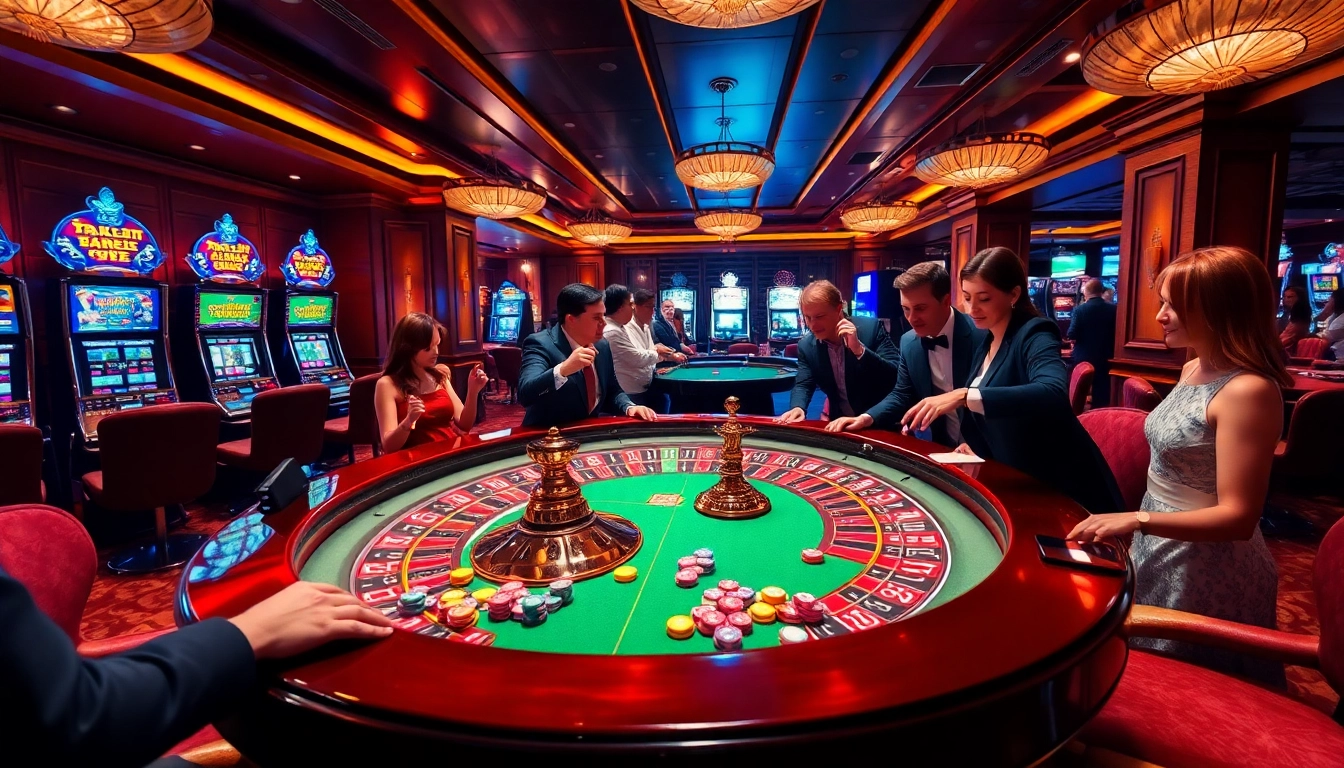 A thrilling casino experience at https://yo88.cash/ showcasing a roulette table and excited players.